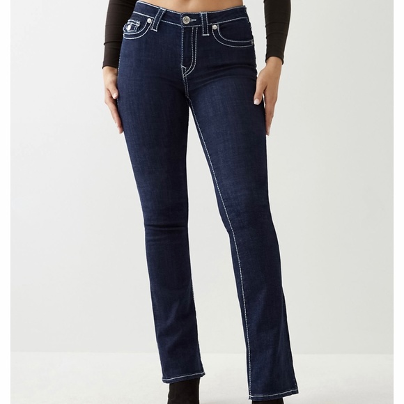 EUC [True Religion] Low-Rise <Becky> Boot Cut Blue Jeans + Rhinestones | 25 0 XS - Picture 6 of 16